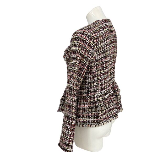 Halogen Blazer Womens Size 8 Zip Jacket Office Casual Old Money Tweed Ruffle - Picture 14 of 16